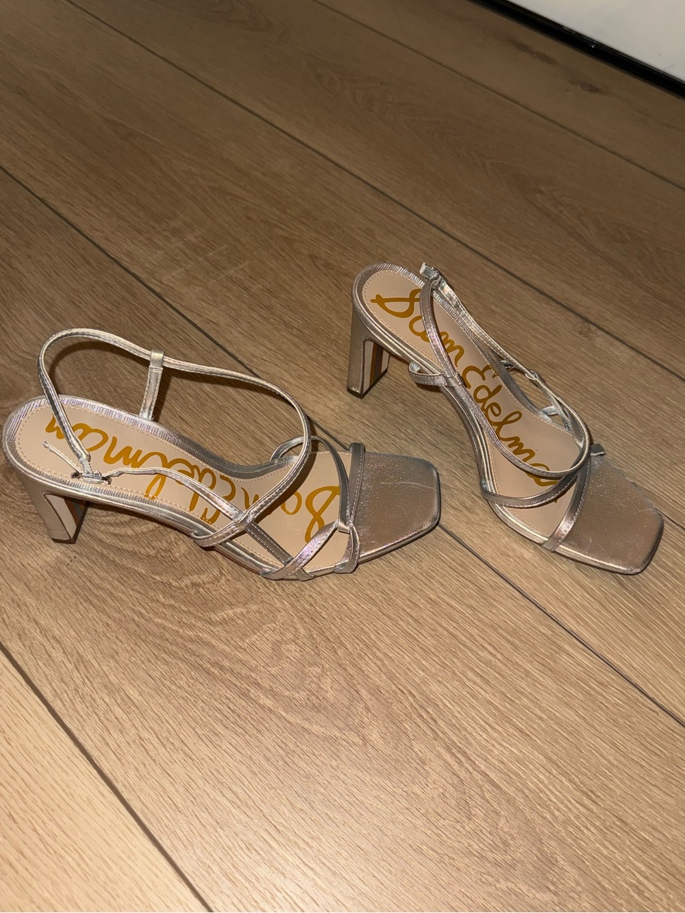 Sam Edelman Champagne Metallic Strappy Slingback Heels